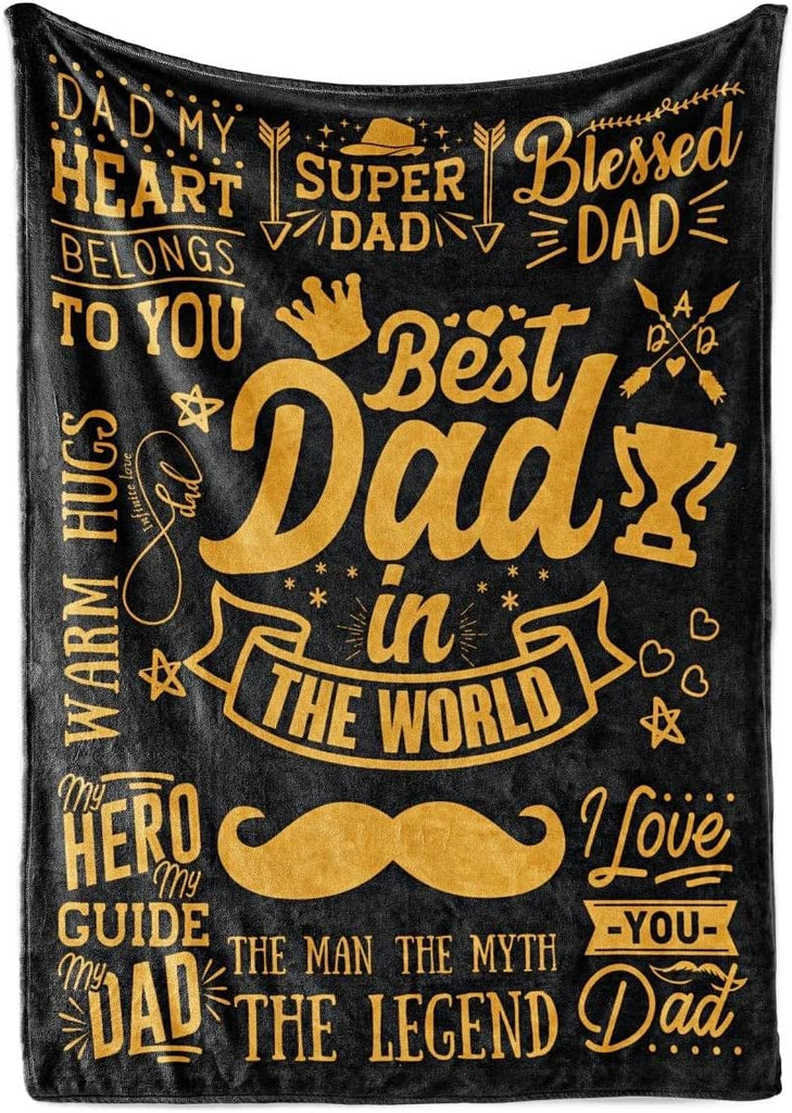 Best Dad Ever Flannel Fleece Blanket (Black & Gold)